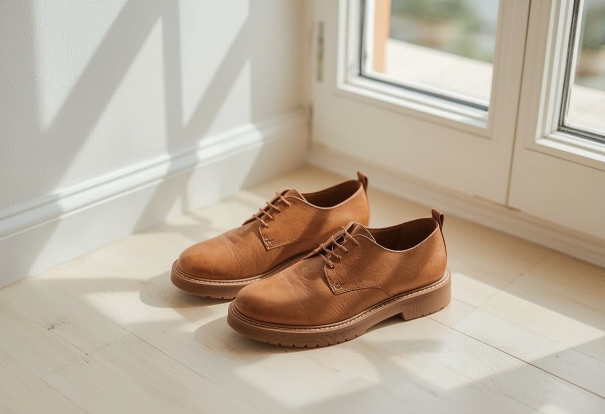 Paire de chaussures larges à semelle épaisse près d une fenêtre